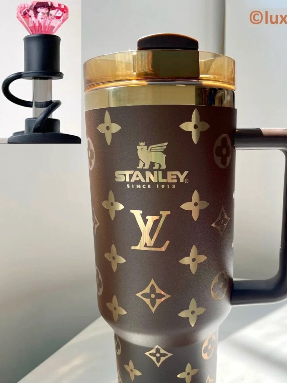 💗 Stanley LV Birthday Anniversary Brown Tumbler w/ Pink Gem 💗